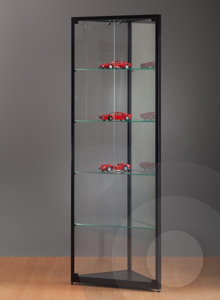 Black Corner Retail Display Cabinet With Glass Top Showcase