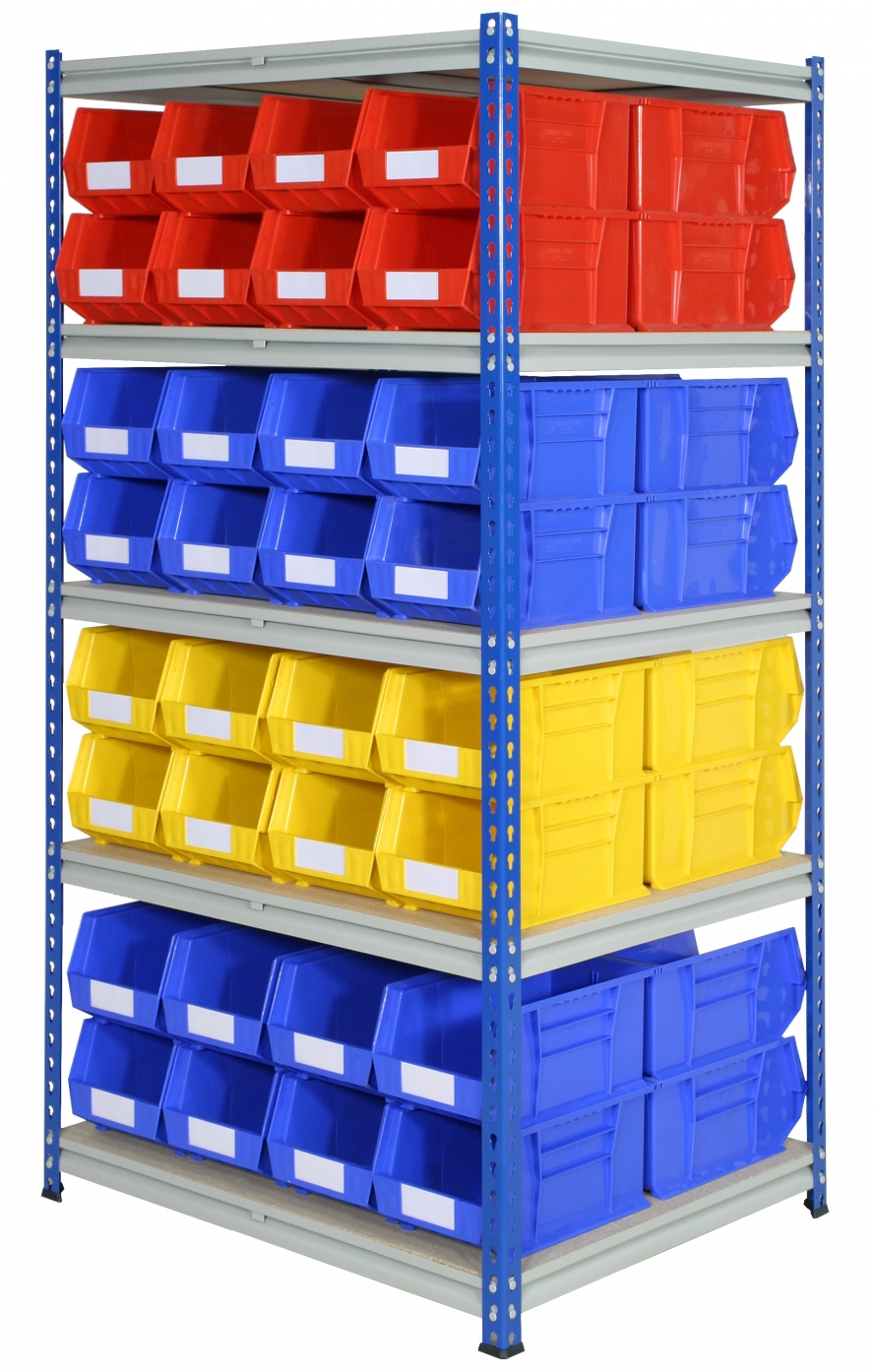 Rivet Racking Bays with Plastic Storage Bins
