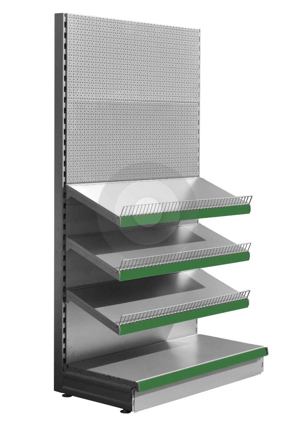 Stationery Shelving Units Silver RAL9006 with Shelves and Pegboard