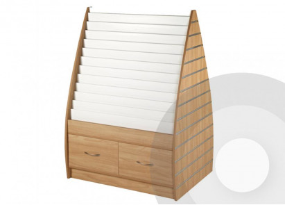 gondola double sided greeting card unit with slatwall ends and drawer