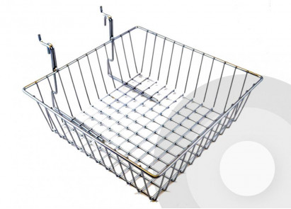 shallow slatwall wire basket with grid fitting
