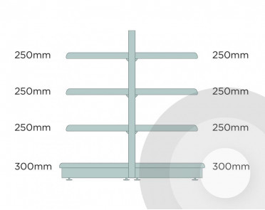 silver low extra shallow gondola shelving diagram
