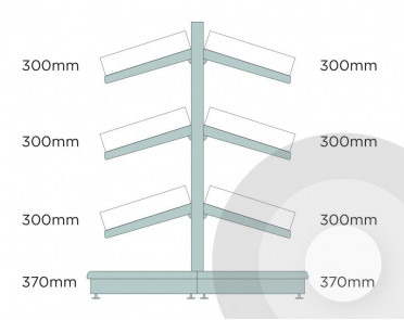 Silver Shallow Gondola Shelving - Low (base + 3) With Plastic Risers & Dividers