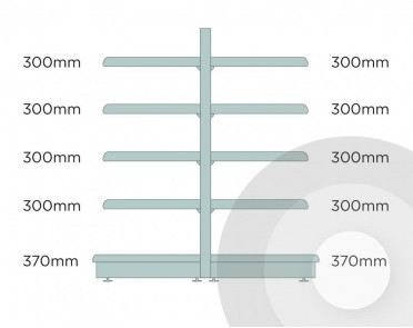 Shallow Gondola Shelving (base + 4) Silver (RAL9006)