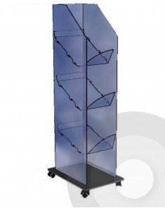 single newspaper stand with wheels
