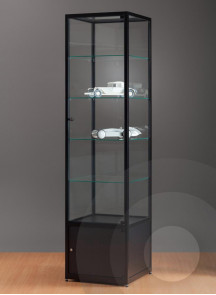Black Display Cabinet with Storage Cupboard and Glass Top