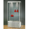 Display cabinet with ceiling lights and storage cupboard