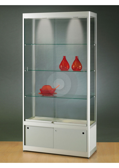 Wide Display Cabinet with Ceiling Light and Under Storage Cupboard