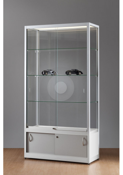Wide display cabinet with glass top and under storage cupboard