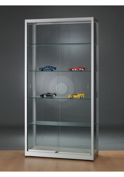 Wide display cabinet with glass top
