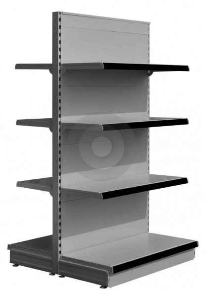 silver gondola shelving with 3 upper shelves each side