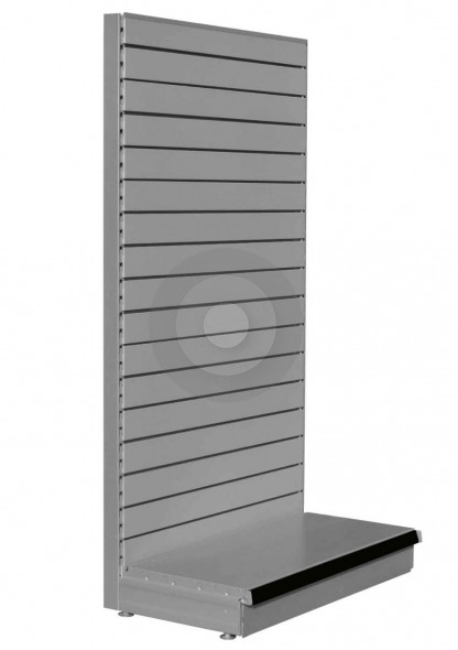 silver shop shelving with slatted back panels