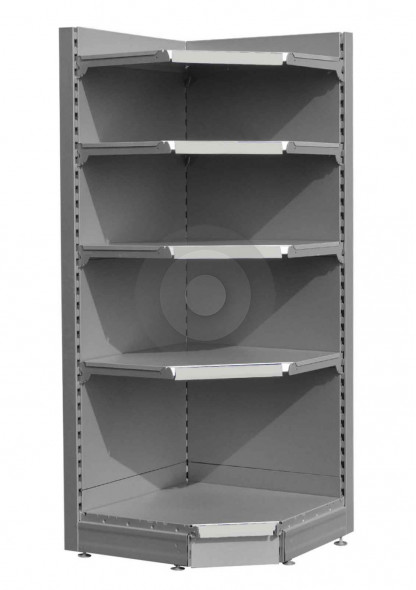 silver retail shelving corner