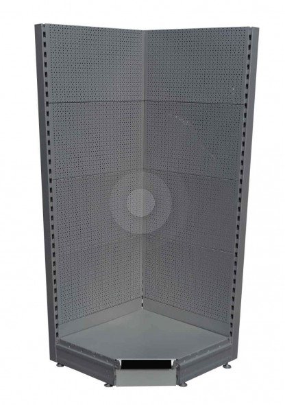 silver corner pegboard display for shops