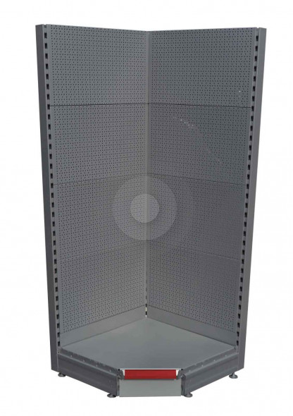 silver pegboard display shelving for corners