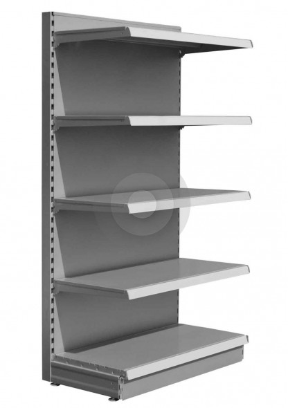 Silver shop gondola end bay with 4 upper shelves
