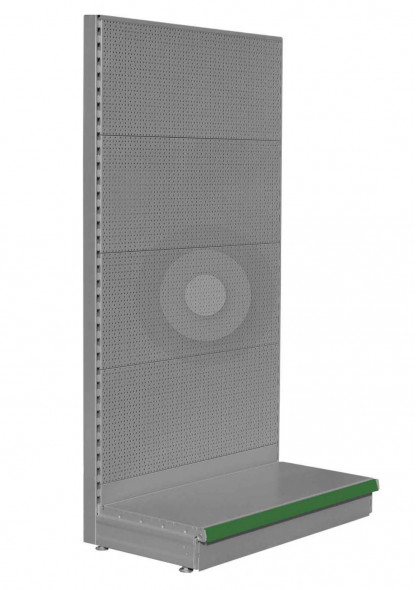 Silver pegboard shelving end bay for gondola ends