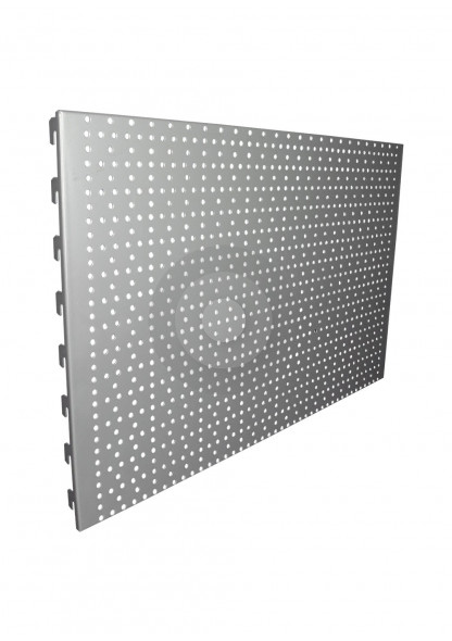 silver perforated pegboard back panel
