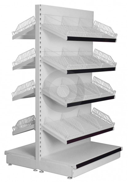 gondola shelving with sloping shelves