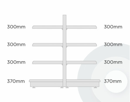 Shallow Gondola Shelving - Low (base + 3)