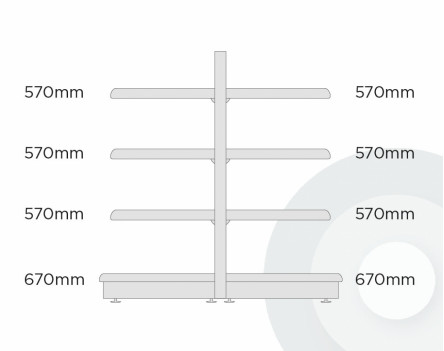 Extra Deep Gondola Shelving - Low (base + 3)