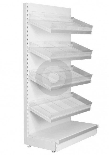 Wall shelving with plastic risers and dividers