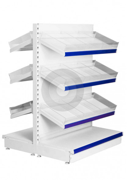 gondola shelving with plastic risers and dividers