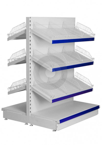 gondola shelving with wire risers and dividers