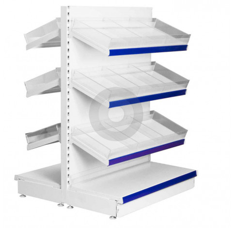 gondola shelving with plastic risers and dividers