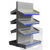 Silver Shallow Gondola Shelving - Low (base + 3) With Plastic Risers & Dividers