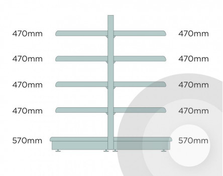 Deep Gondola Shelving (base + 4) Silver (RAL9006)