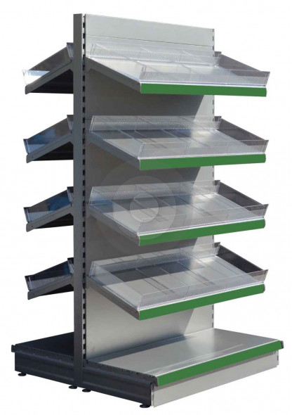 Tall gondola shelving RAL9006 and 8 upper shelves