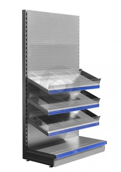 Silver confectionery shelving unit