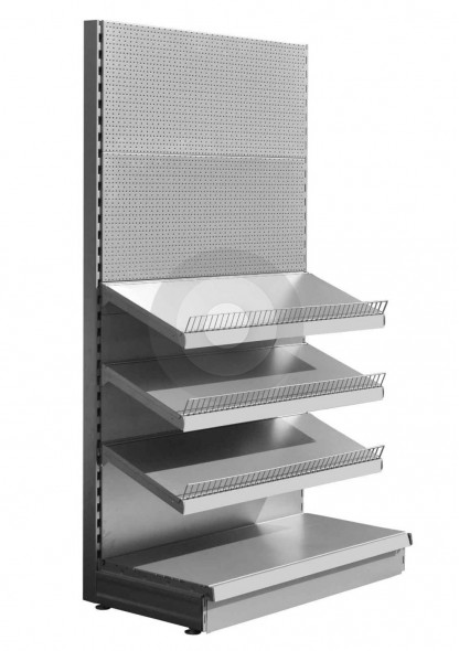 Silver stationery shop shelving unit