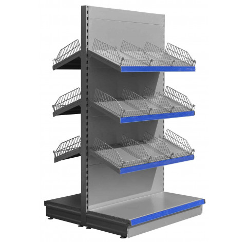 silver shop shelving with wire risers and dividers