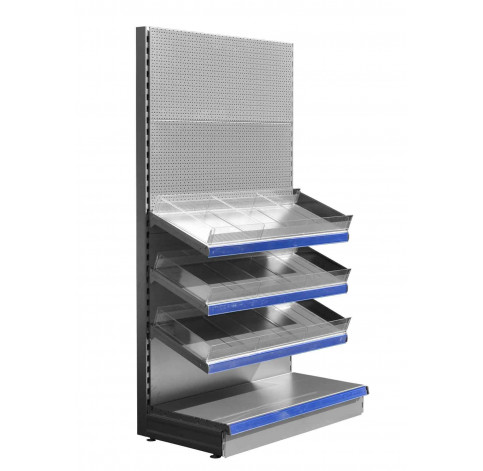 Silver confectionery shelving unit